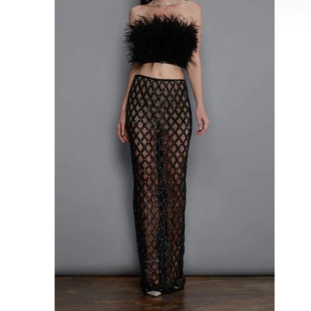 Bronx and Banco Black Feathered Strapless Dress